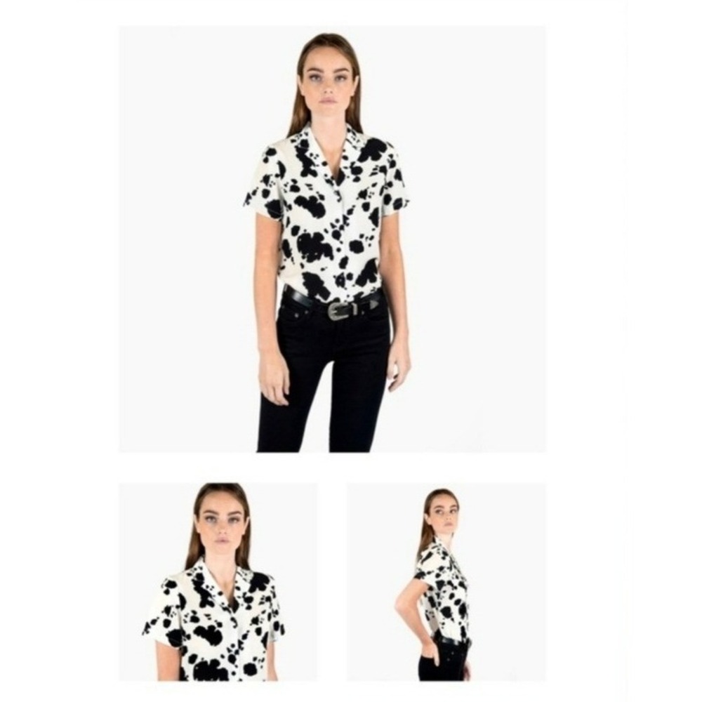 Straight to Hell Size XS Bella Cowprint Button Up Shirt Coastal Cowgirl Western‎